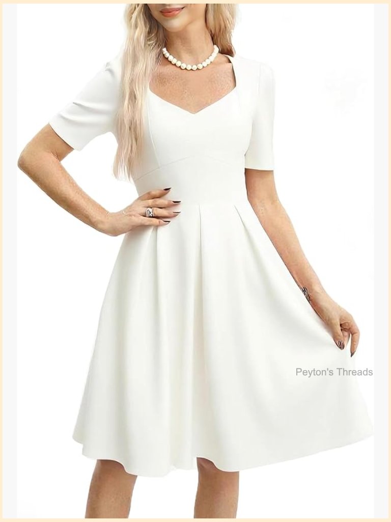 Vintage Cocktail Dress With Pockets Square Neck Puff Sleeve Fit & Flare